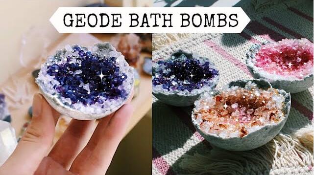 Una confezione di candele personalizzate e set di bombe da bagno in geode per un cliente americano