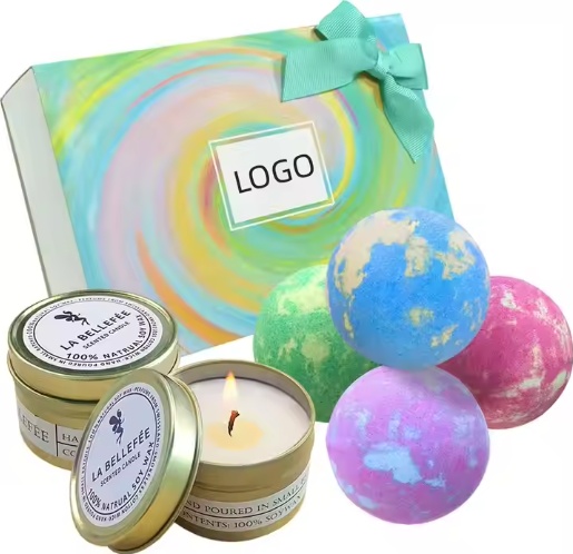 Private Label Ring Bath Bombs And Candles Gift Set